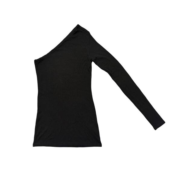 Enza Costa Women's Black Silk Knit Angled One Shoulder Top Blouse XS - Picture 3 of 6